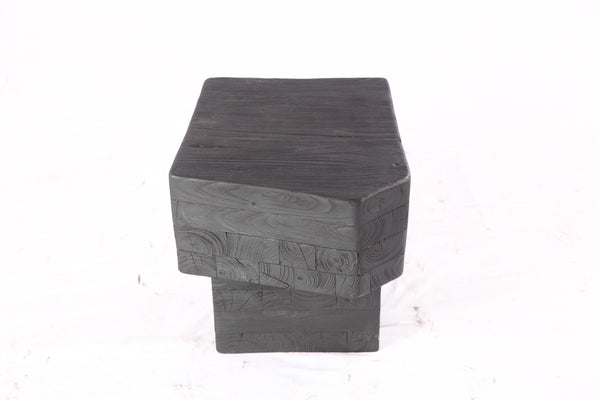 16” Black Sculptural Teak Block Accent Table