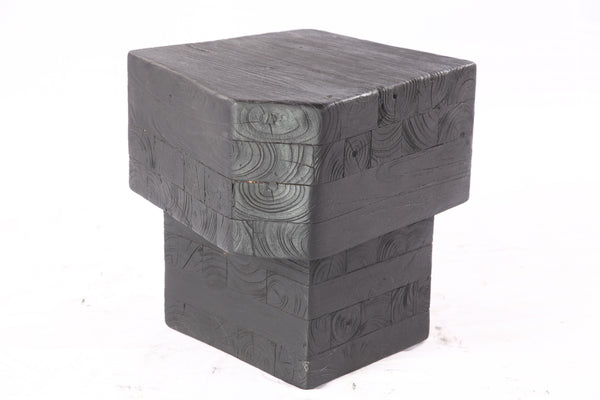 16” Black Sculptural Teak Block Accent Table