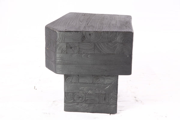 16” Black Sculptural Teak Block Accent Table