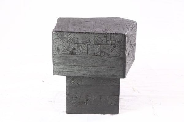 16” Black Sculptural Teak Block Accent Table 1.2