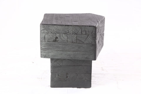 16” Black Sculptural Teak Block Accent Table 1.2