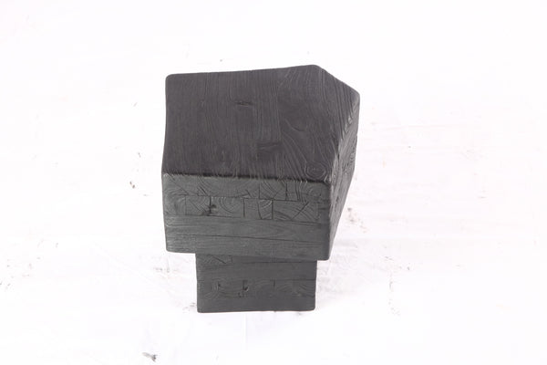 16” Black Sculptural Teak Block Accent Table 1.2