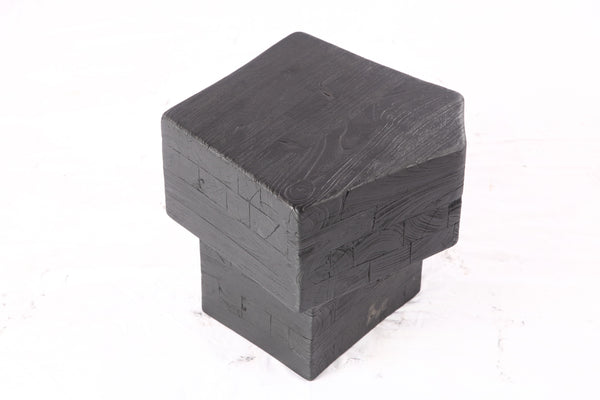 16” Black Sculptural Teak Block Accent Table 1.2