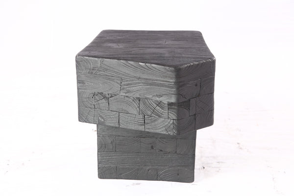 16” Black Sculptural Teak Block Accent Table 1.2