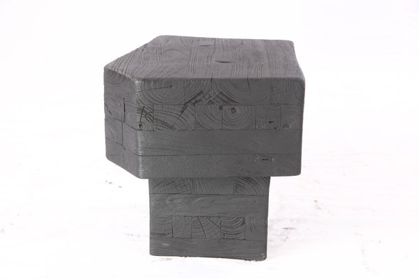 16” Black Sculptural Teak Block Accent Table 1.2