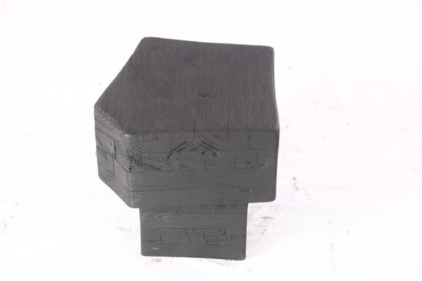 16” Black Sculptural Teak Block Accent Table 1.2