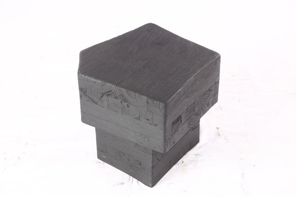 16” Black Sculptural Teak Block Accent Table 1.2