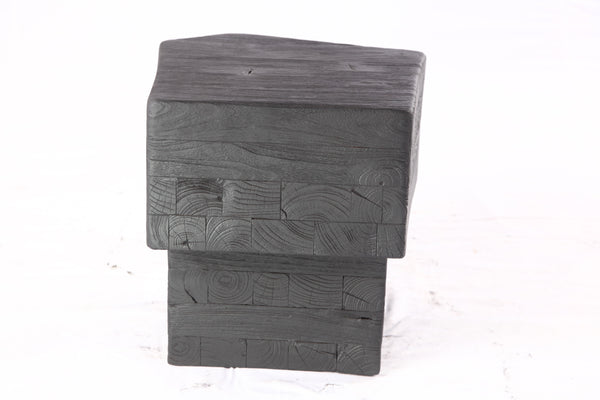 16” Black Sculptural Teak Block Accent Table 1.2