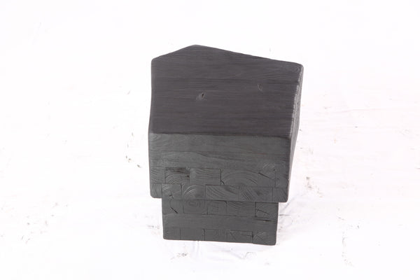 16” Black Sculptural Teak Block Accent Table 1.2