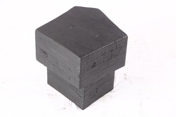 16” Black Sculptural Teak Block Accent Table 1.2