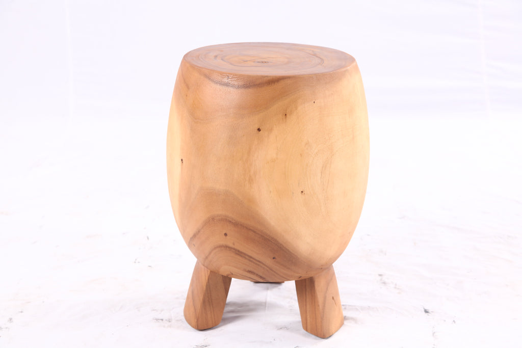 15” Round Natural Wood Drum Accent Table - Single
