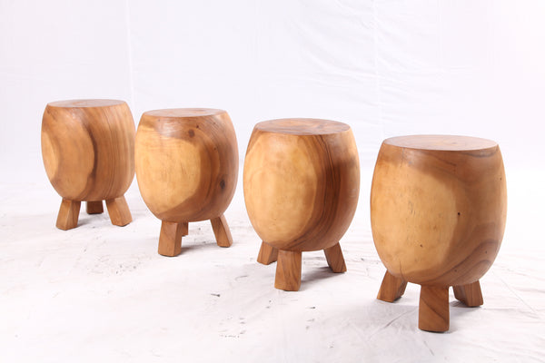 Pair of 15” Round Natural Wood Drum Accent Table