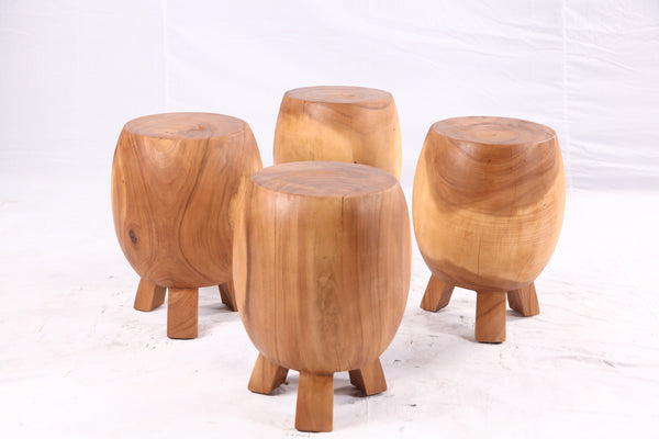Pair of 15” Round Natural Wood Drum Accent Table