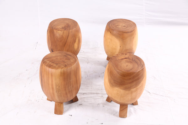 Pair of 15” Round Natural Wood Drum Accent Table