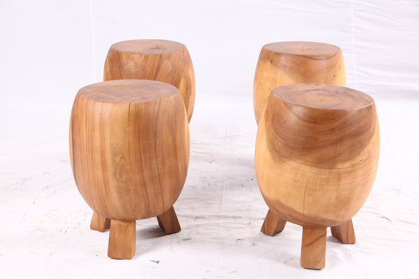 Pair of 15” Round Natural Wood Drum Accent Table