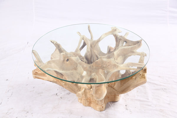 32” Inch Diameter Sculptured Teak Root Round Coffee Table 221