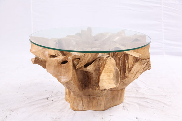 32” Inch Diameter Sculptured Teak Root Round Coffee Table 222