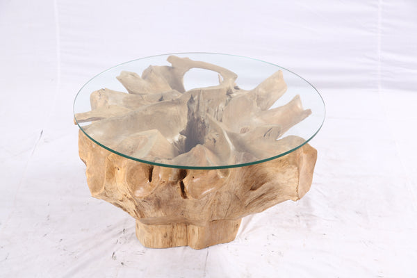 32” Inch Diameter Sculptured Teak Root Round Coffee Table 222