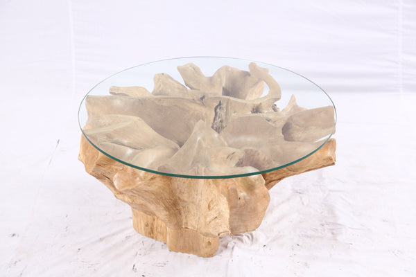 32” Inch Diameter Sculptured Teak Root Round Coffee Table 222