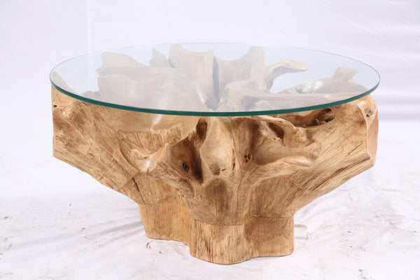 32” Inch Diameter Sculptured Teak Root Round Coffee Table 222