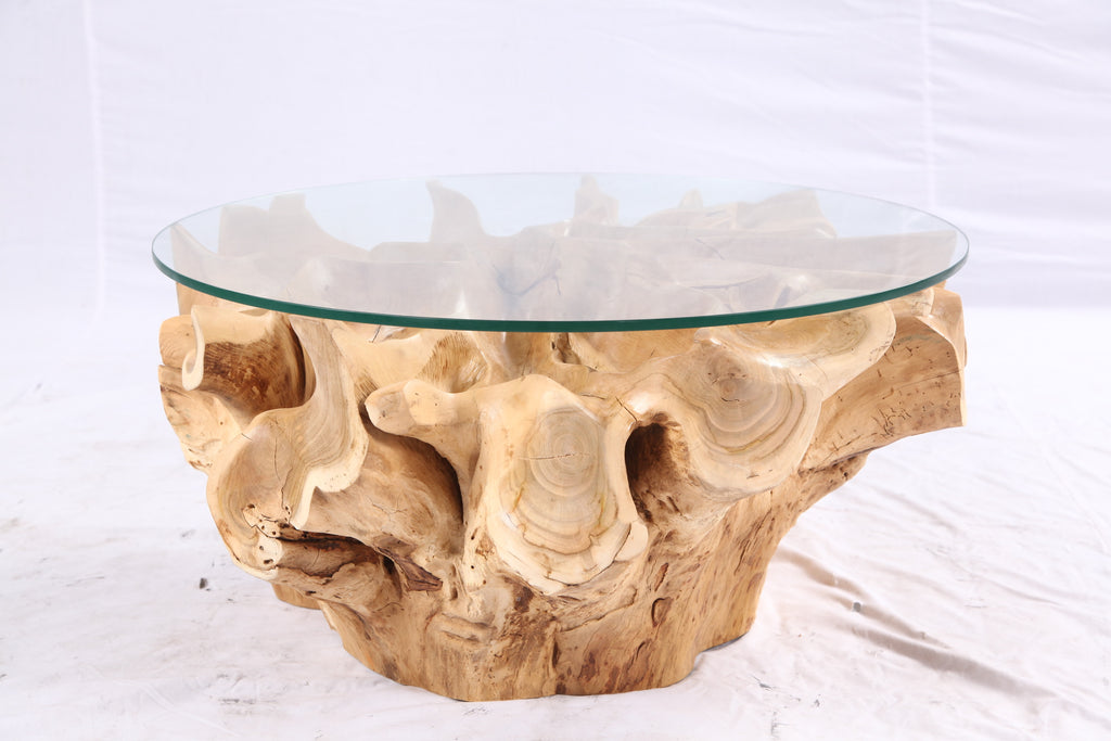 32” Inch Diameter Sculptured Teak Root Round Coffee Table