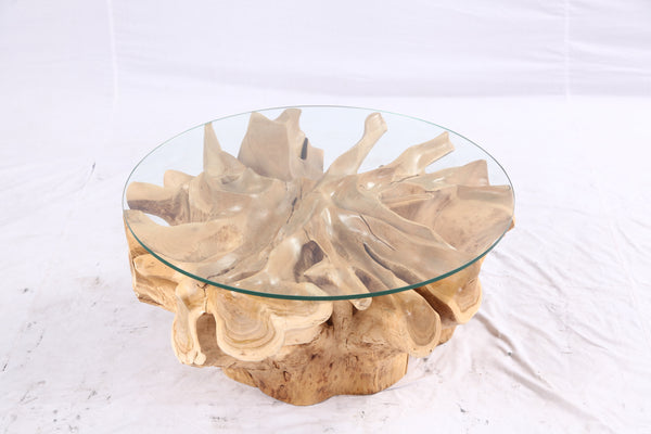 32” Inch Diameter Sculptured Teak Root Round Coffee Table