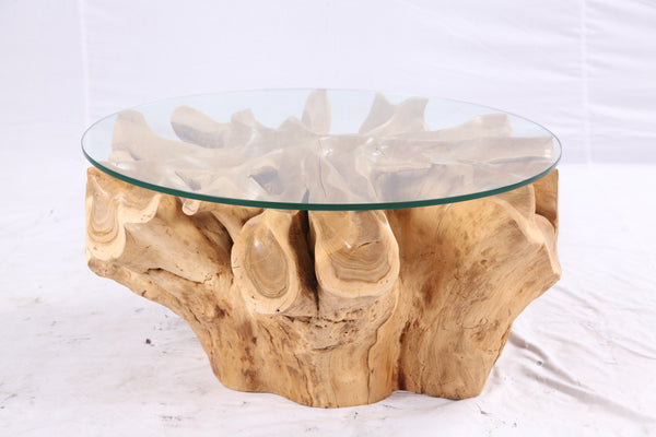 32” Inch Diameter Sculptured Teak Root Round Coffee Table