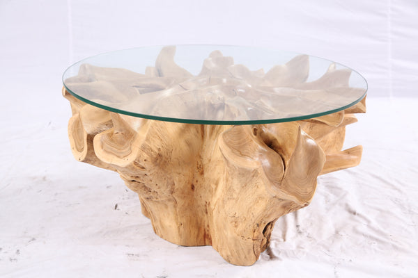 32” Inch Diameter Sculptured Teak Root Round Coffee Table