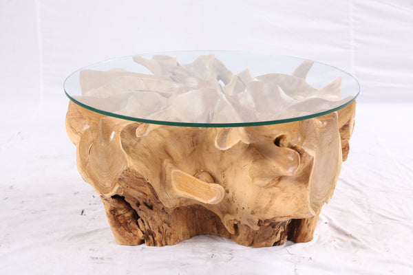 32” Inch Diameter Sculptured Teak Root Round Coffee Table
