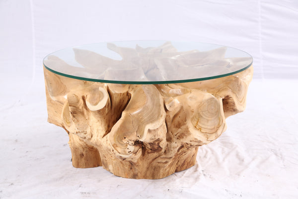 32” Inch Diameter Sculptured Teak Root Round Coffee Table