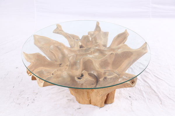 40” Inch Diameter Sculptured Teak Root Round Coffee Table