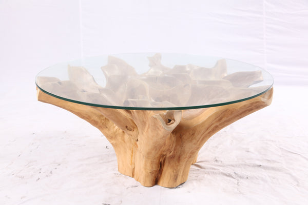 40” Inch Diameter Sculptured Teak Root Round Coffee Table