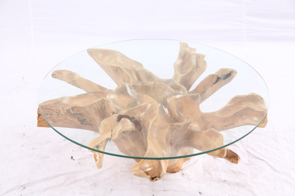 40” Inch Diameter Sculptured Teak Root Round Coffee Table