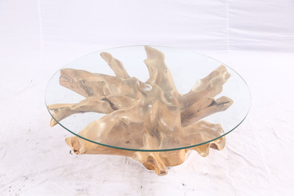 40” Inch Diameter Sculptured Teak Root Round Coffee Table