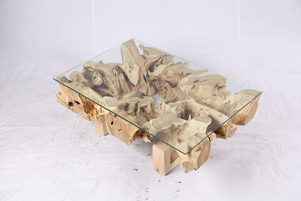 48” Inch Rectangular Sculptured Teak Root Coffee Table 244A