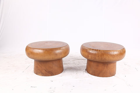 Pair of 25” Round Brown Suar Accent Table