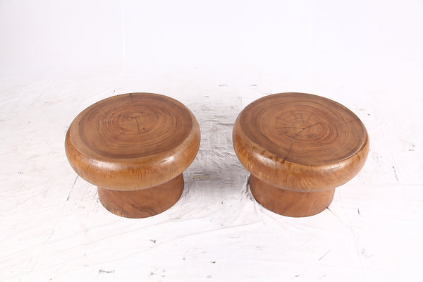 Pair of 25” Round Brown Suar Accent Table