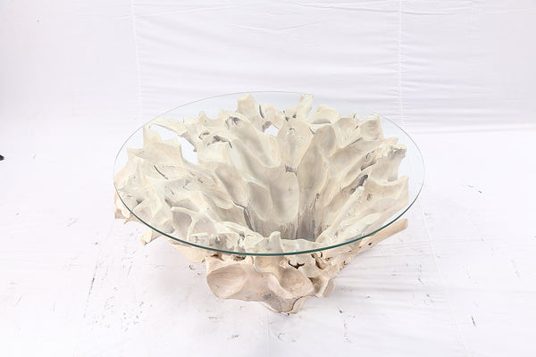 47” Round Sculptured Teak Root Coffee Table 51