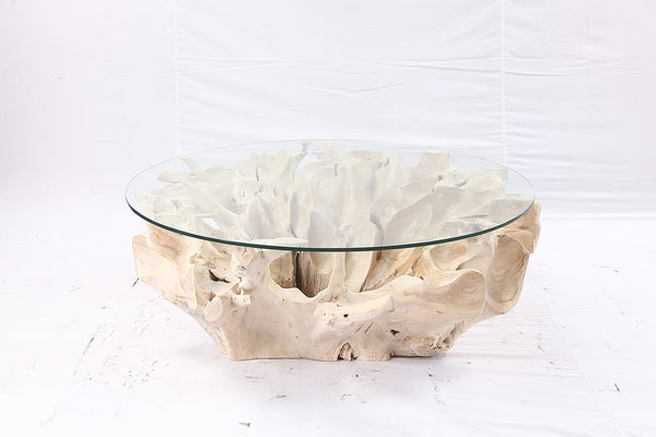 47” Round Sculptured Teak Root Coffee Table 51