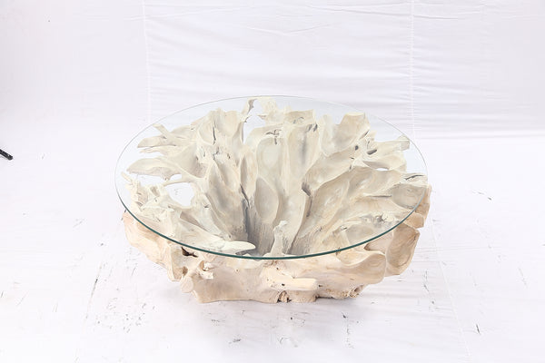 47” Round Sculptured Teak Root Coffee Table 51