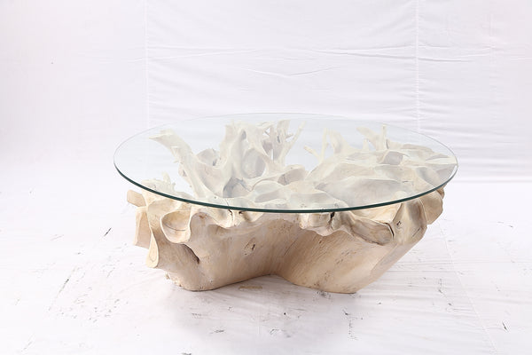 47” Round Sculptured Teak Root Coffee Table 51
