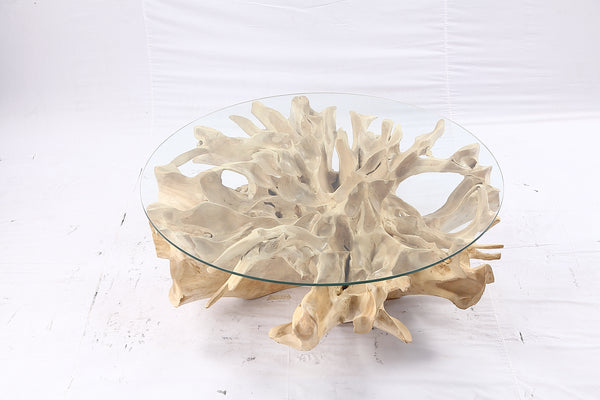 47” Round Sculptured Teak Root Coffee Table 53