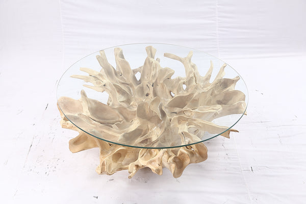 47” Round Sculptured Teak Root Coffee Table 53
