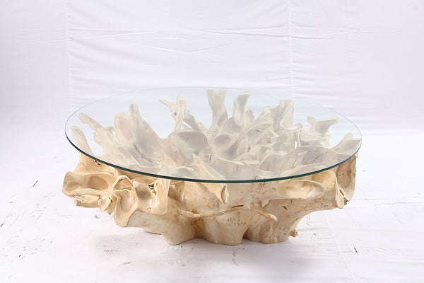 47” Round Sculptured Teak Root Coffee Table 53