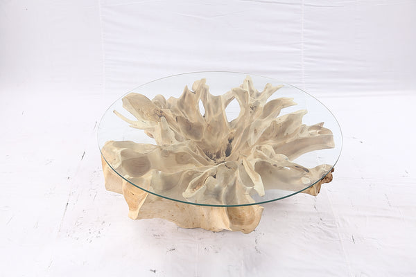 47” Round Sculptured Teak Root Coffee Table 54