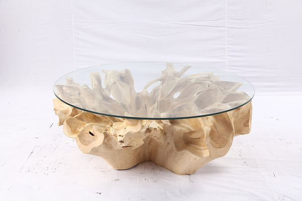 47” Round Sculptured Teak Root Coffee Table 54