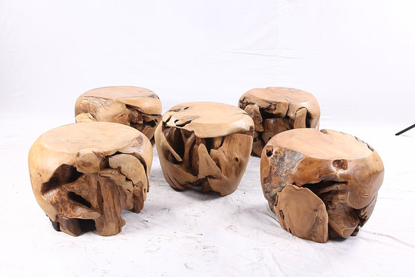 18” Round Organic Teak Root Side Table - Set of 5
