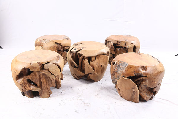 18” Round Organic Teak Root Side Table - Set of 5