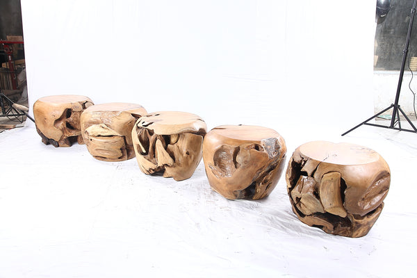 18” Round Organic Teak Root Side Table - Set of 5