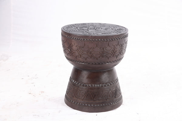 Pair of 14” Round Brown Suar Drum Accent Tables